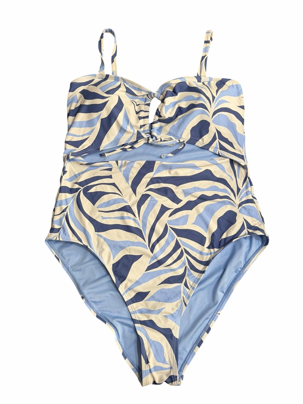 Roxy Blue and Cream Leaf-Print Girls One-Piece Swimsuit